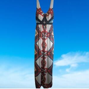 XOXO XS sleeveless lined long beach, cruise, red white blue dress.